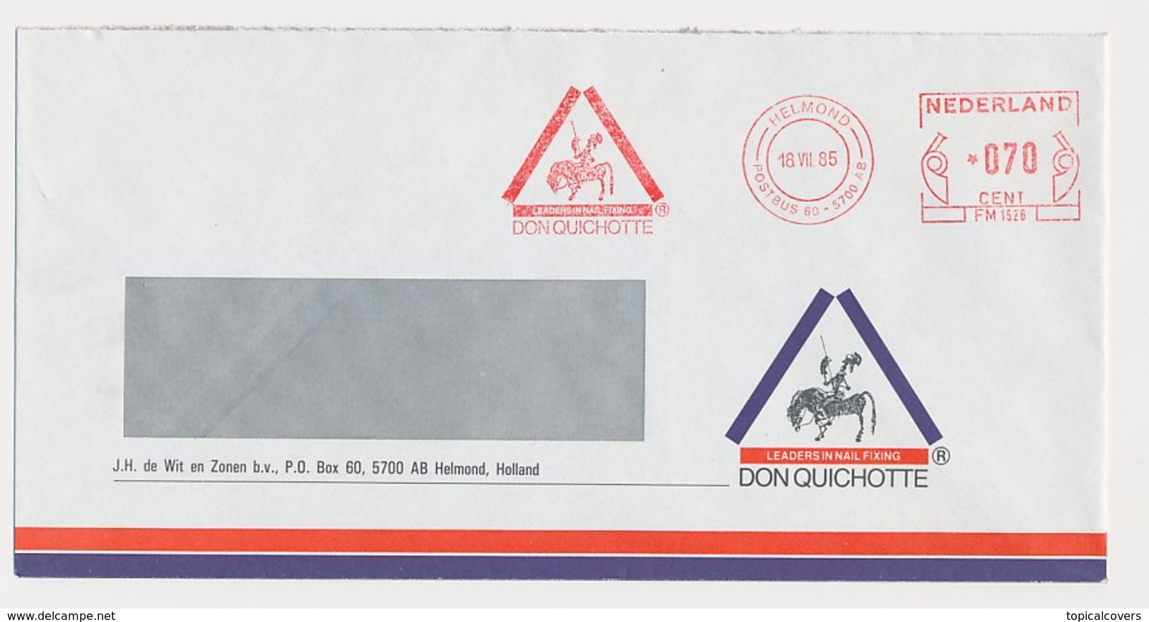 Meter Cover Netherlands 1985 Miguel De Cervantes - Writer - Don Quixote - Writers