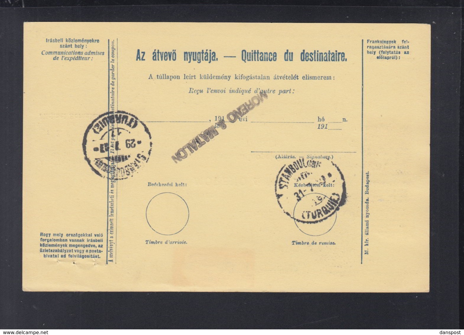 Ungarn Paketkarte 1917 Kiralyhida Bruckneudorf Nach Konstantinopel - Lettres & Documents