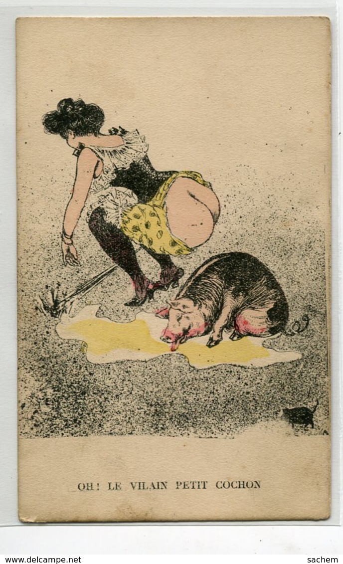 ILLUSTRATEUR EROTISME  G . MOUTON ? Carte RARE Madame Fesses à L'ai Urinant Et Cochon Lapant Urine   D14 2019 - 1900-1949