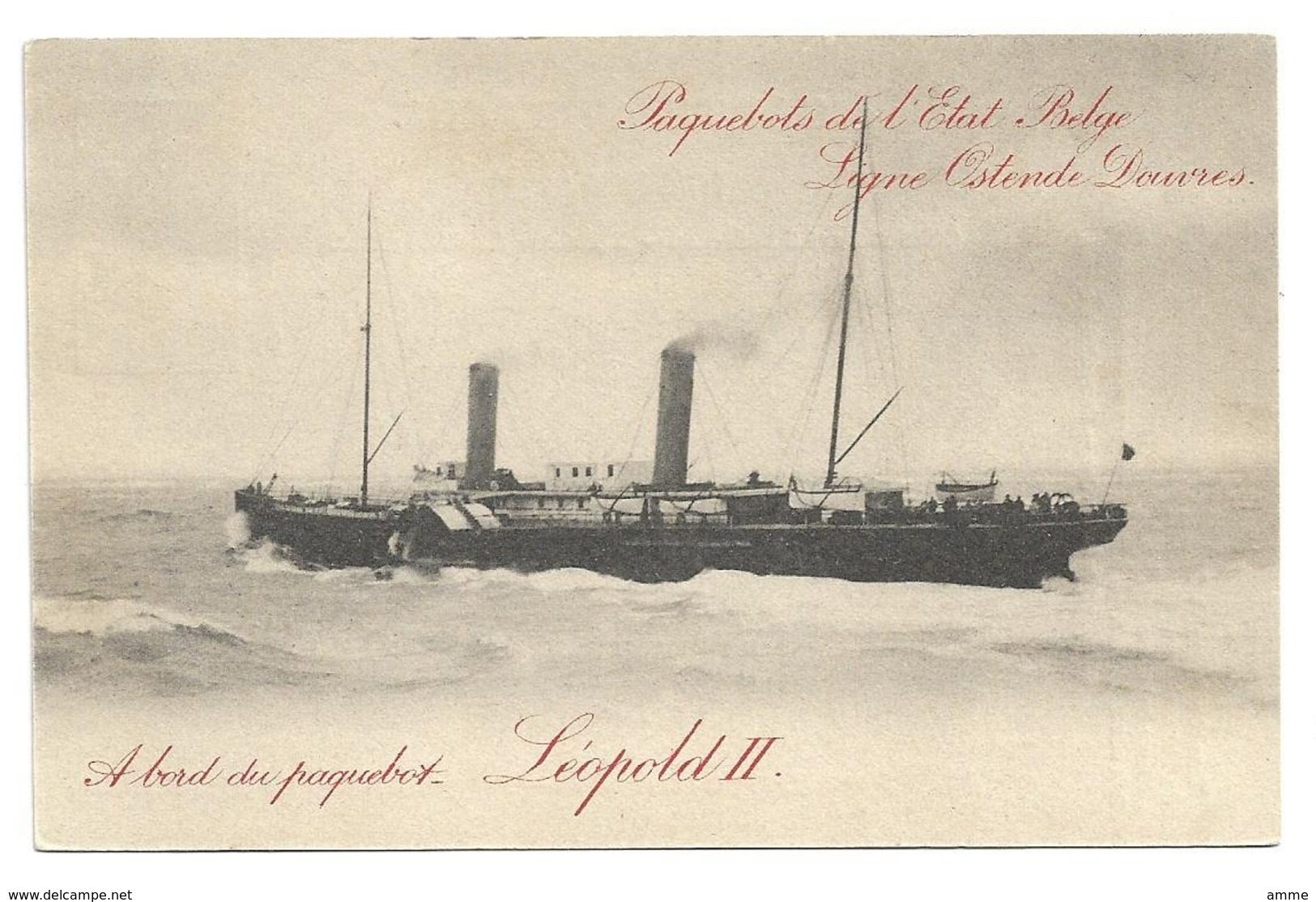 Oostende  *   Paquebots  De L'Etat Belge (Ligne Ostende - Douvres)  -  Leopold II  (5ct) - Cartoline Piroscafi