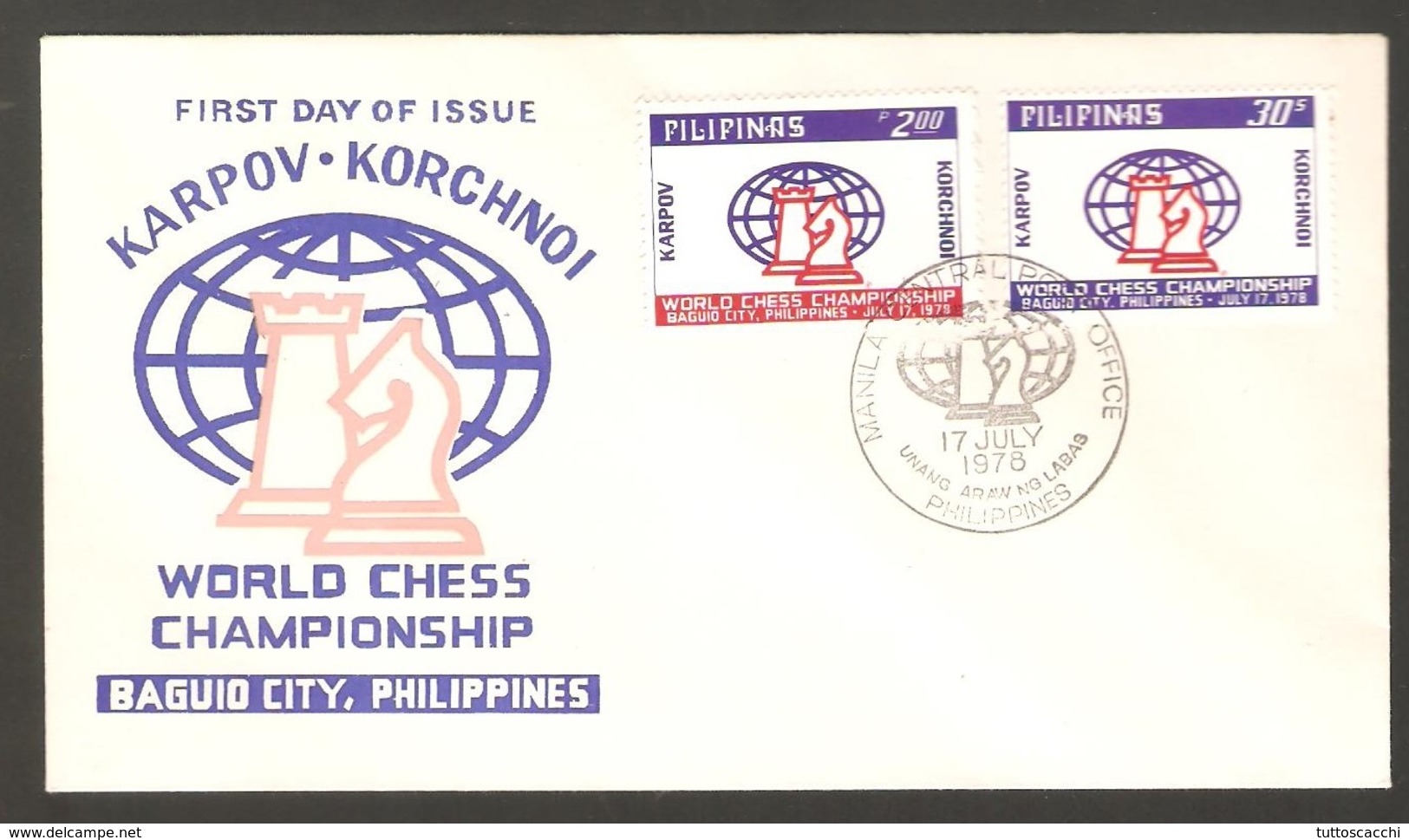 Chess FDC Philippines 1978 Match K-K - Scacchi