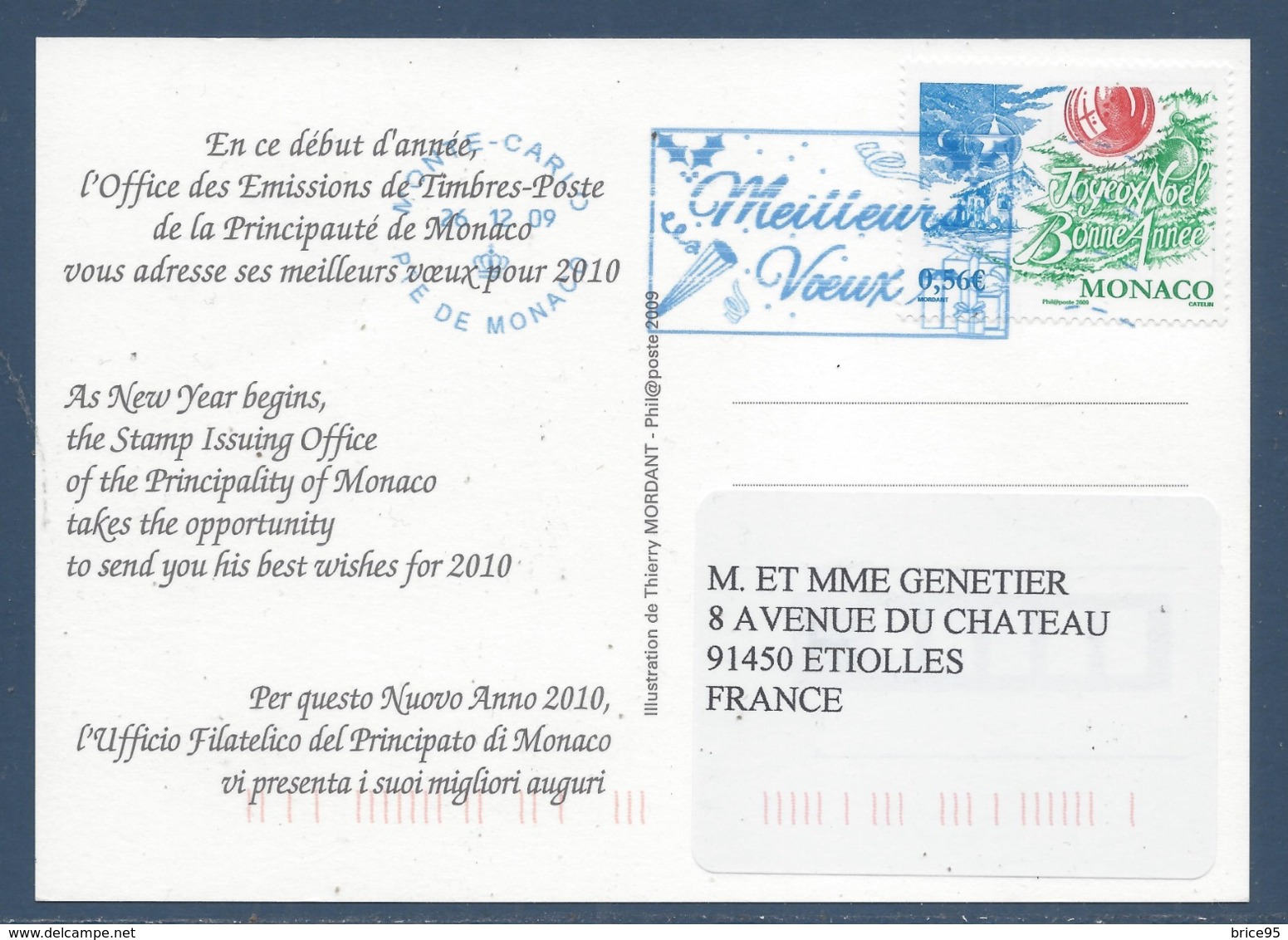 Monaco - Carte Postale - Yt N° 2701 - Meilleurs Vœux - 2010 - Lettres & Documents