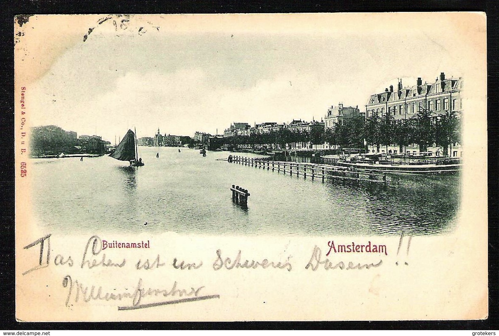 NEDERLAND 1899 Ansichtkaart AMSTERDAM Buitenamstel. Postzegel Met Perfin K Liggend - Amsterdam