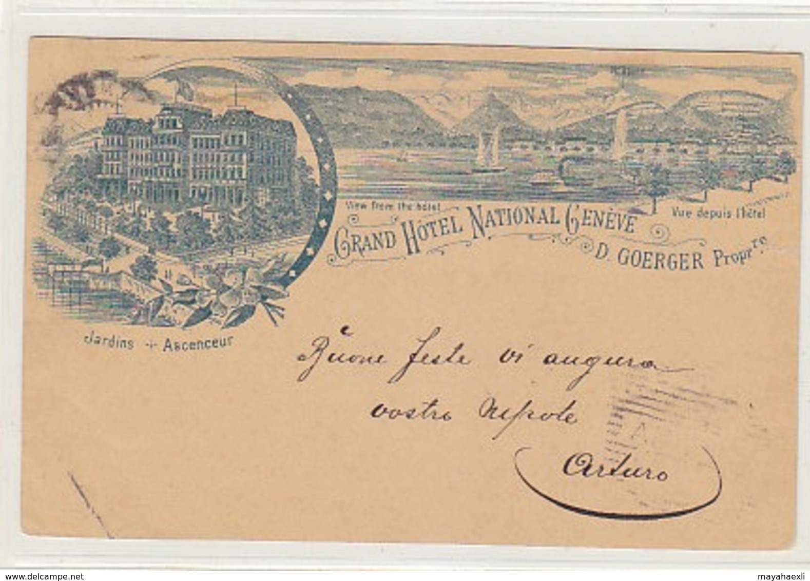 Genève - Grand Hotel National - Entier Postal Illustré Lith. - 1896          (90926) - Genève