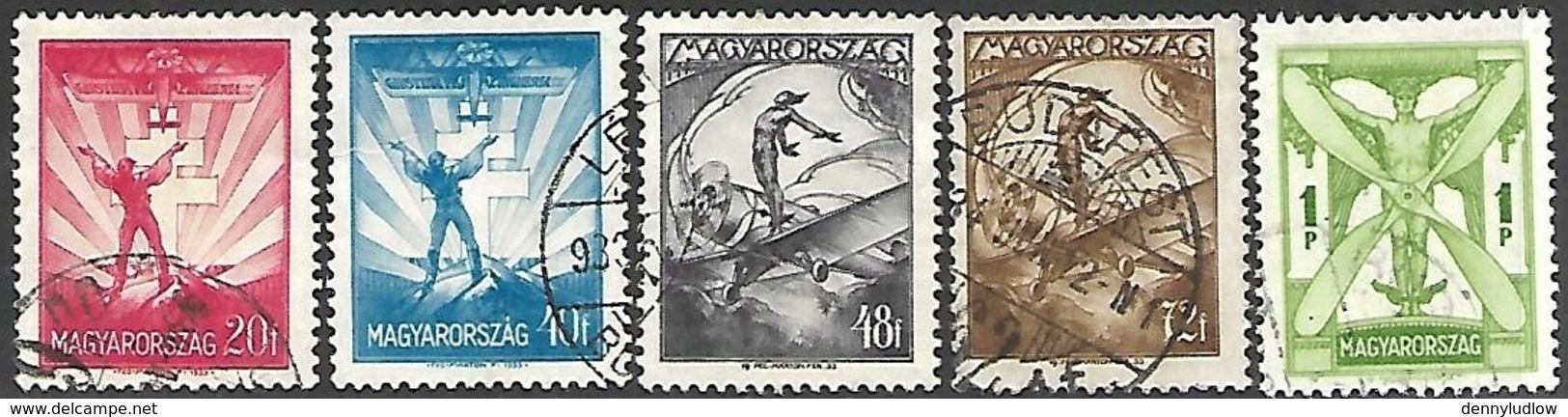 Hungary  1933   5 Diff Airmails To The 1p Used   2016 Scott Value $10 - Used Stamps