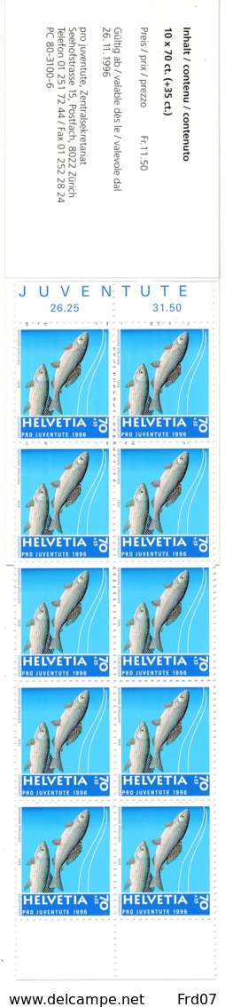 Suisse Carnet C1526 – Pro Juventute 1996 – CHF 11.50 = €10.60 – Poisson, Loutre - Booklets