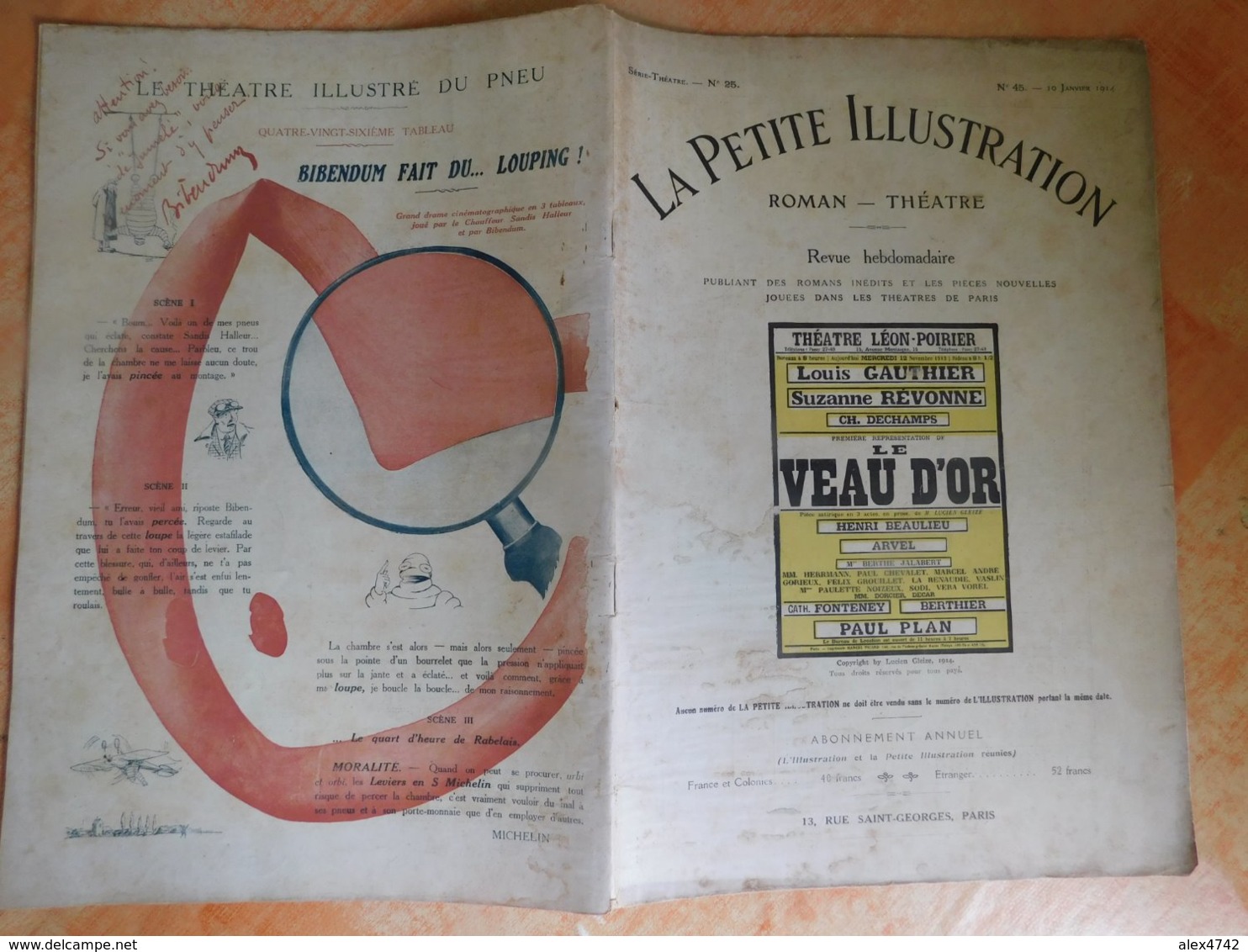 La Petite Illustration, Roman - Théatre, 25, 10/01/1914 Publicité Michelin  (Box5) - Andere & Zonder Classificatie