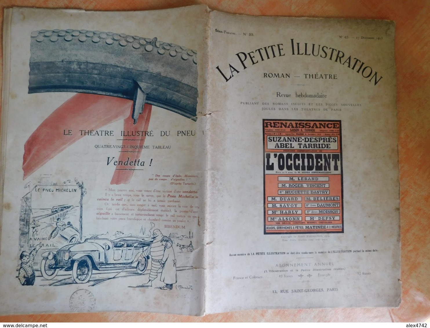 La Petite Illustration, Roman - Théatre, 23, 27/12/1913, Publicité Michelin  (Box5) - Andere & Zonder Classificatie