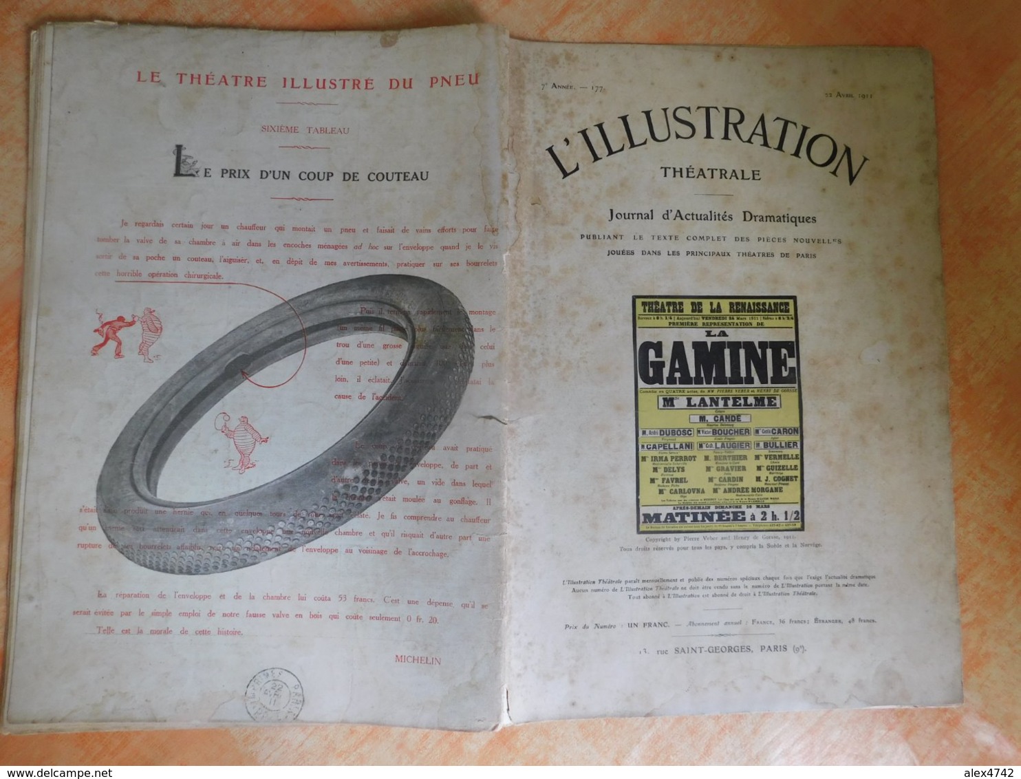 L'illustration, Théatrale, 177, 22/04/1911, Publicité Michelin  (Box5) - Andere & Zonder Classificatie