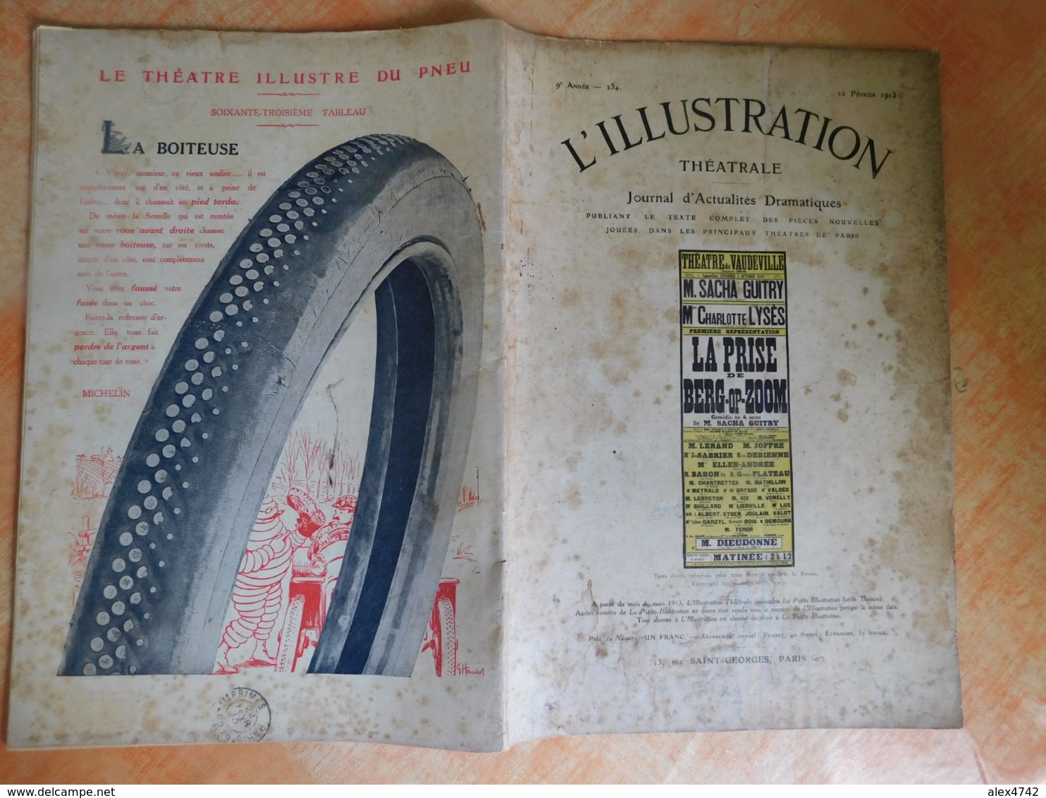 L'illustration, Théatrale, 234, 22/02/1913, Publicité Michelin  (Box5) - Autres & Non Classés
