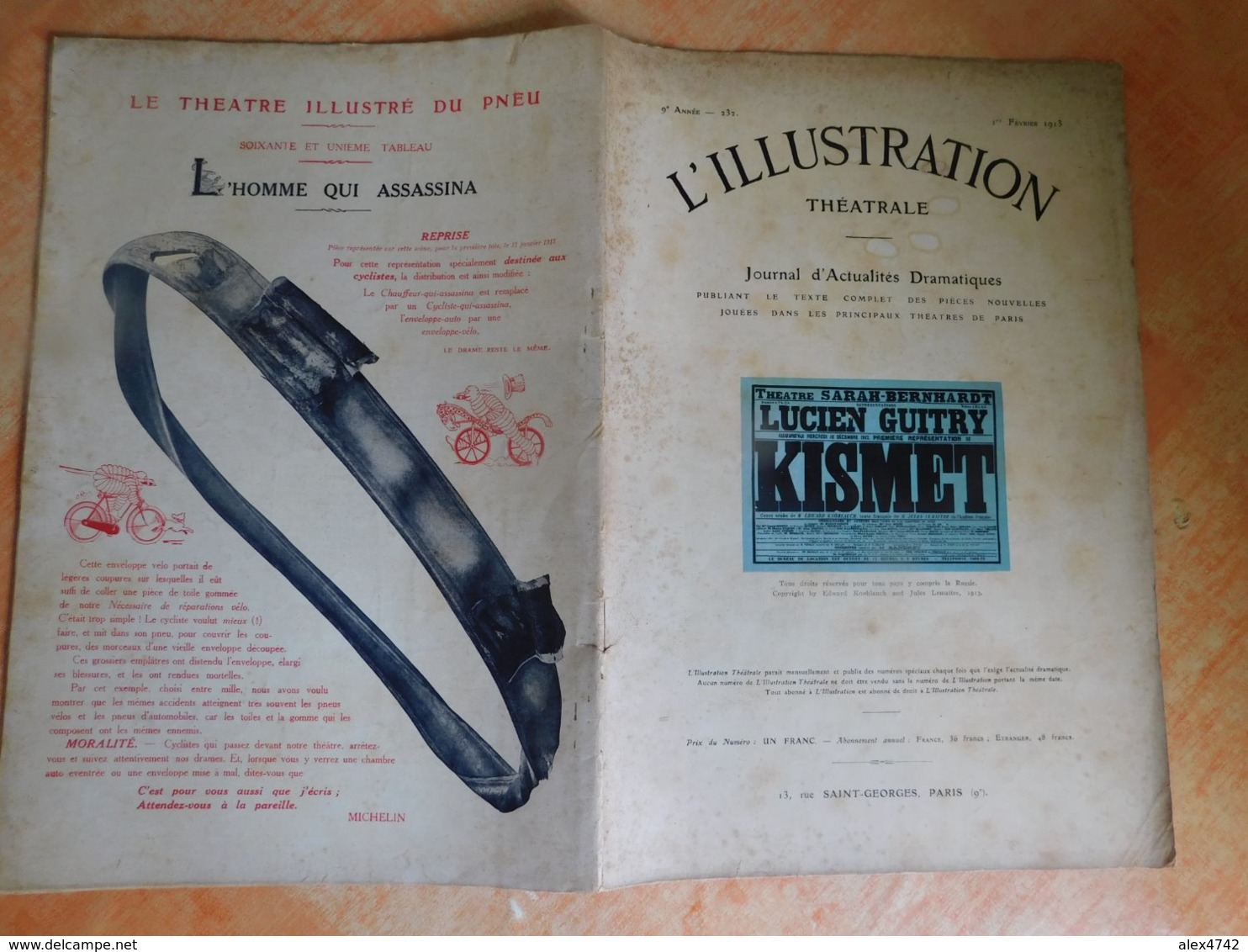 L'illustration, Théatrale, 232, 01/02/1913, Publicité Michelin  (Box5) - Autres & Non Classés