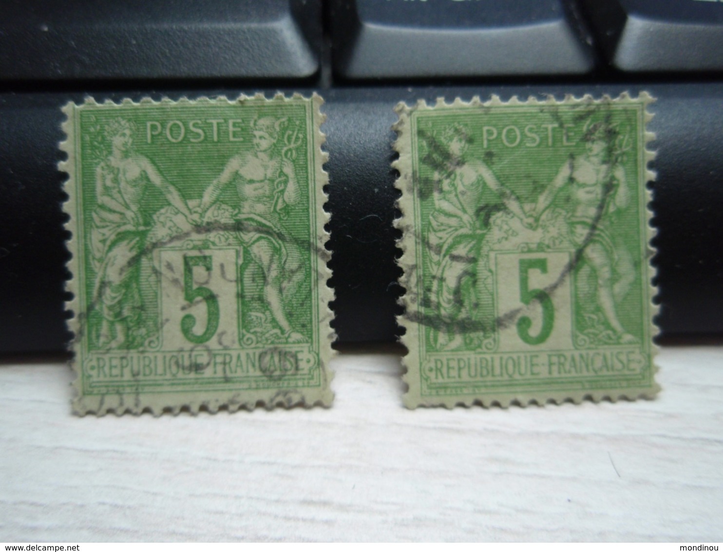 2 Timbres Sage Vert-jaune 5 Centimes - 1898-1900 Sage (Type III)