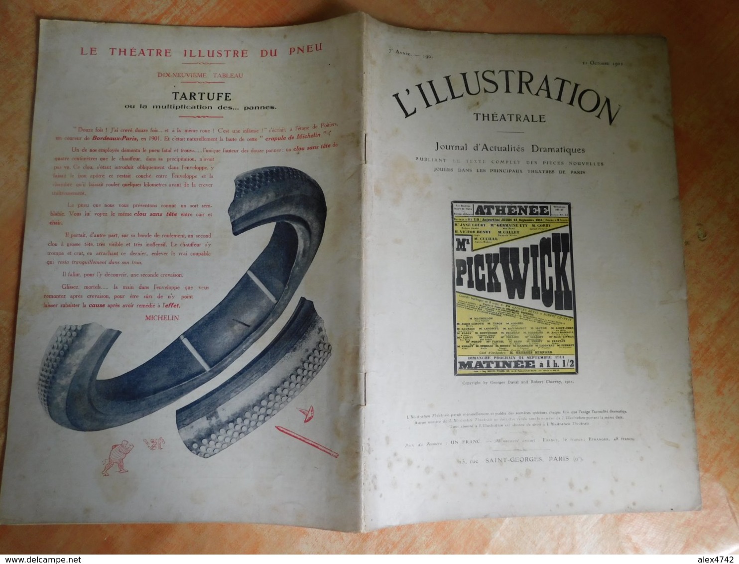 L'illustration, Théatrale, 190, 21/10/1911, Publicité Michelin  (Box5) - Sonstige & Ohne Zuordnung