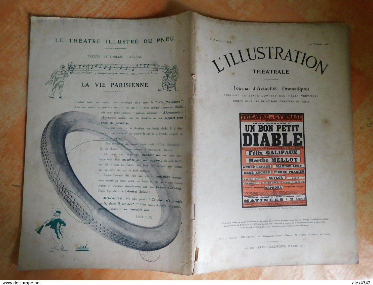 L'illustration, Théatrale, 202, 10/02/1912, Publicité Michelin  (Box5) - Andere & Zonder Classificatie