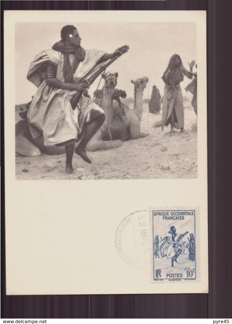 CARTE MAXIMUM MAURITANIE 29 MARS 1952 LA DANSE DES FUSILS  EXEMPLAIRE N° 6885 - Andere & Zonder Classificatie