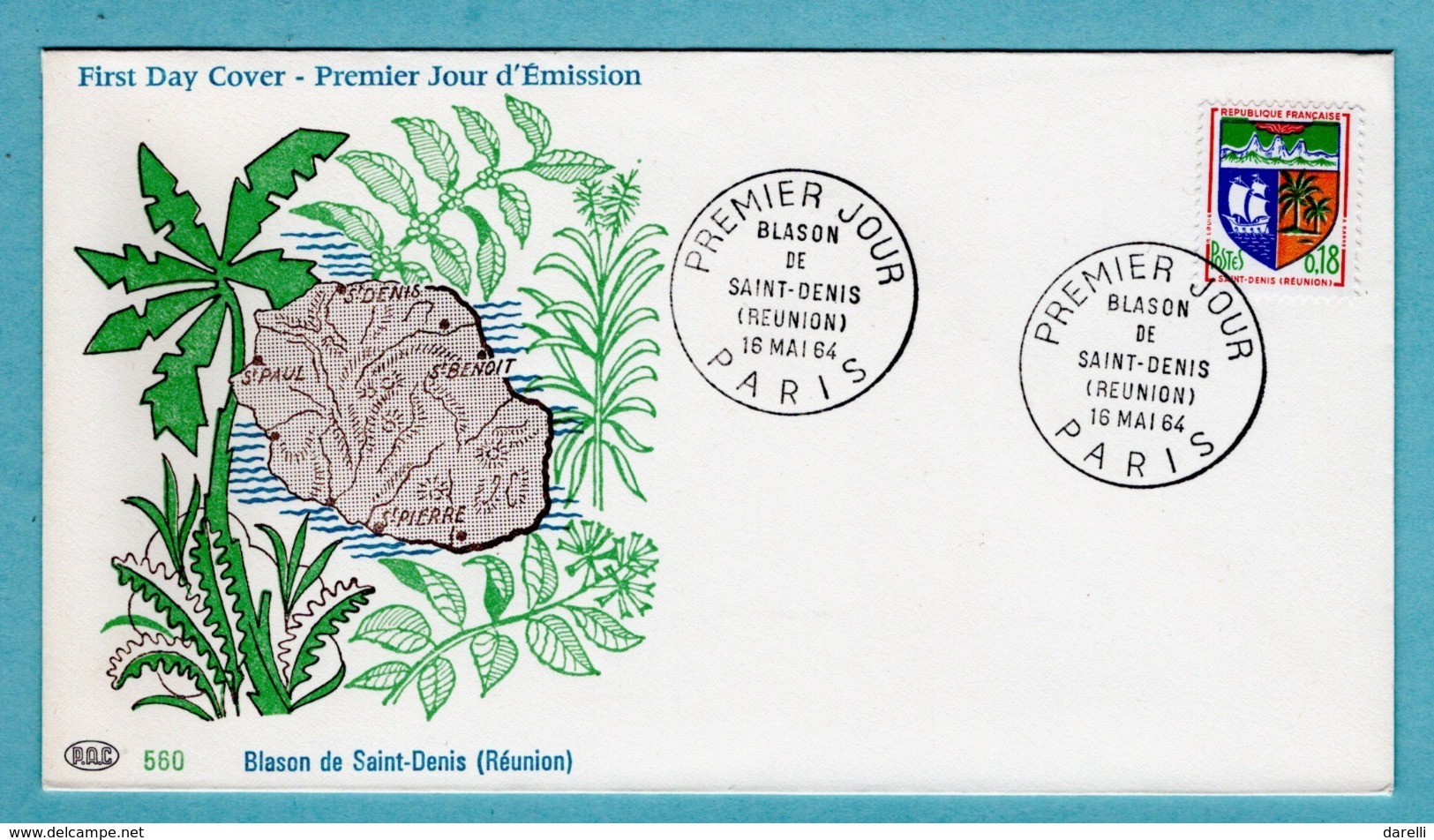 FDC France 1964 - Blason Saint Denis De La Réunion - YT 1354A - Paris - 1960-1969