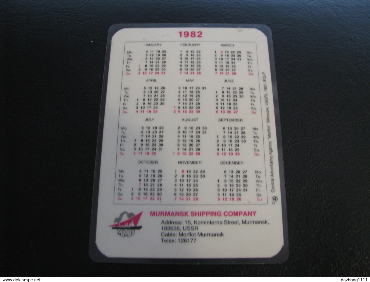 USSR Soviet Russia  Pocket Calendar Morflot  Ship 1982 Rare - Small : 1981-90