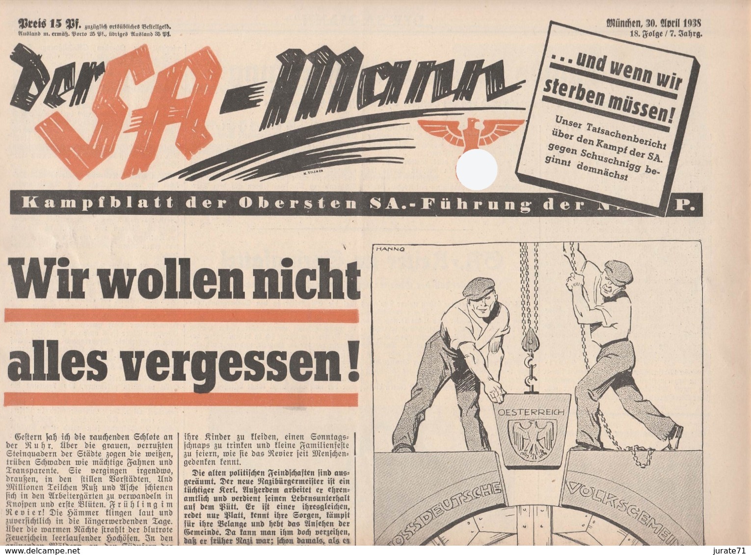 Der SA-Mann, Kampfblatt Der Obersten SA-Führung,April 30 Th 1938,18.Folge,NSDAP - Kids & Teenagers
