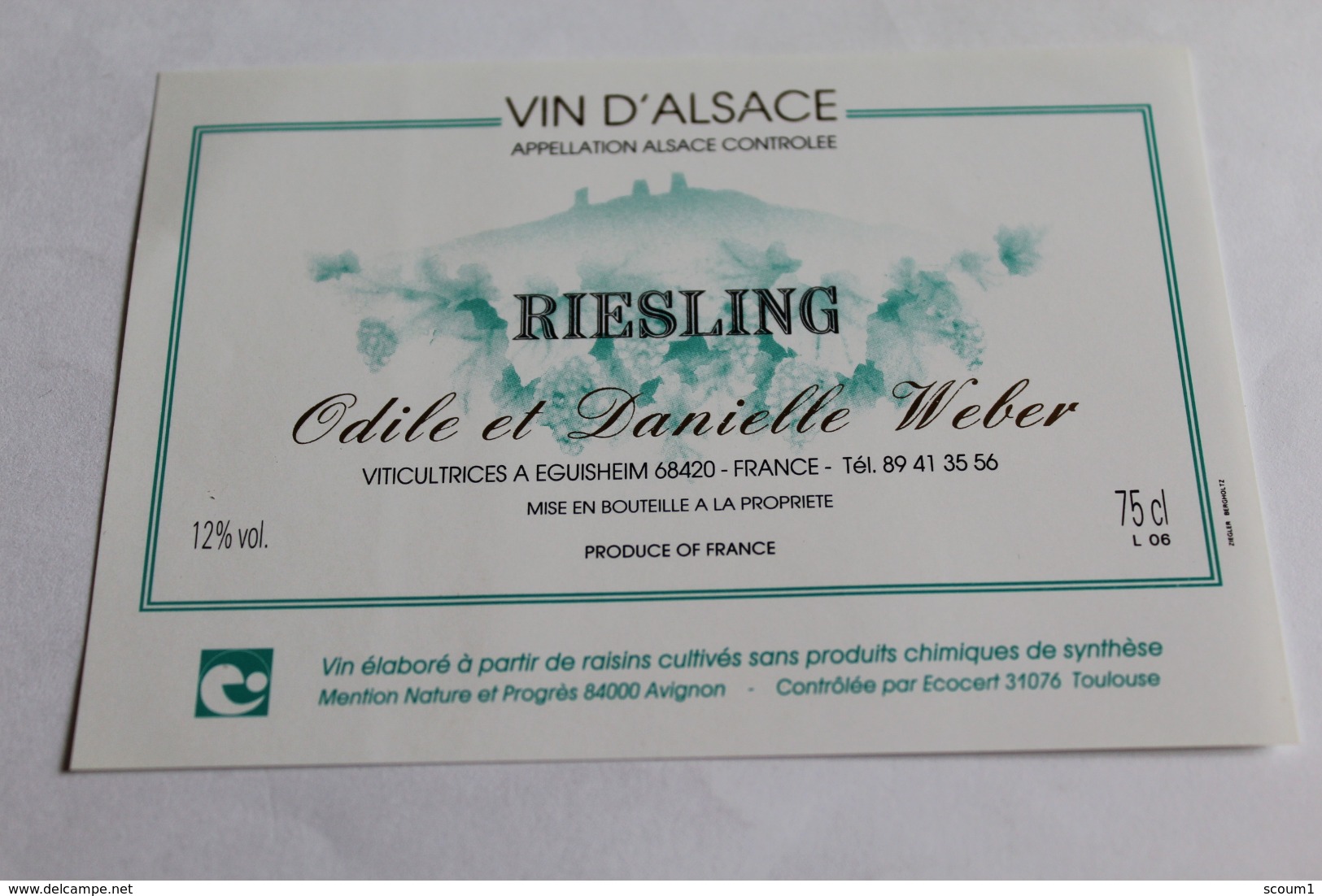 Etiquette Neuve Vin D Alsace Riesling    12o  Weber - Riesling