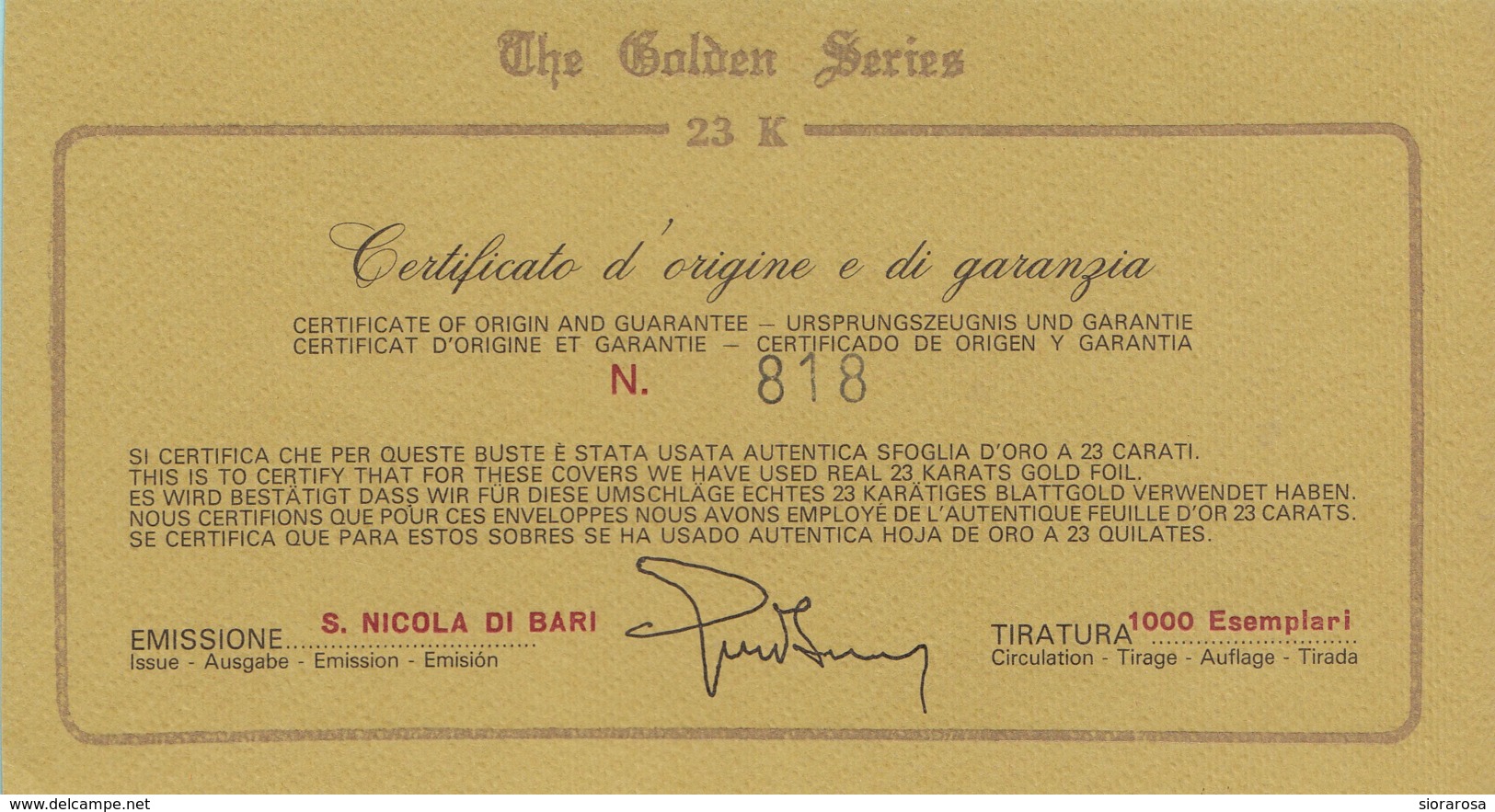 Vaticano 1987 Uf. 826 San Nicola Da Bari Myra FDC Prime Die Golden Series Con Certificato - FDC