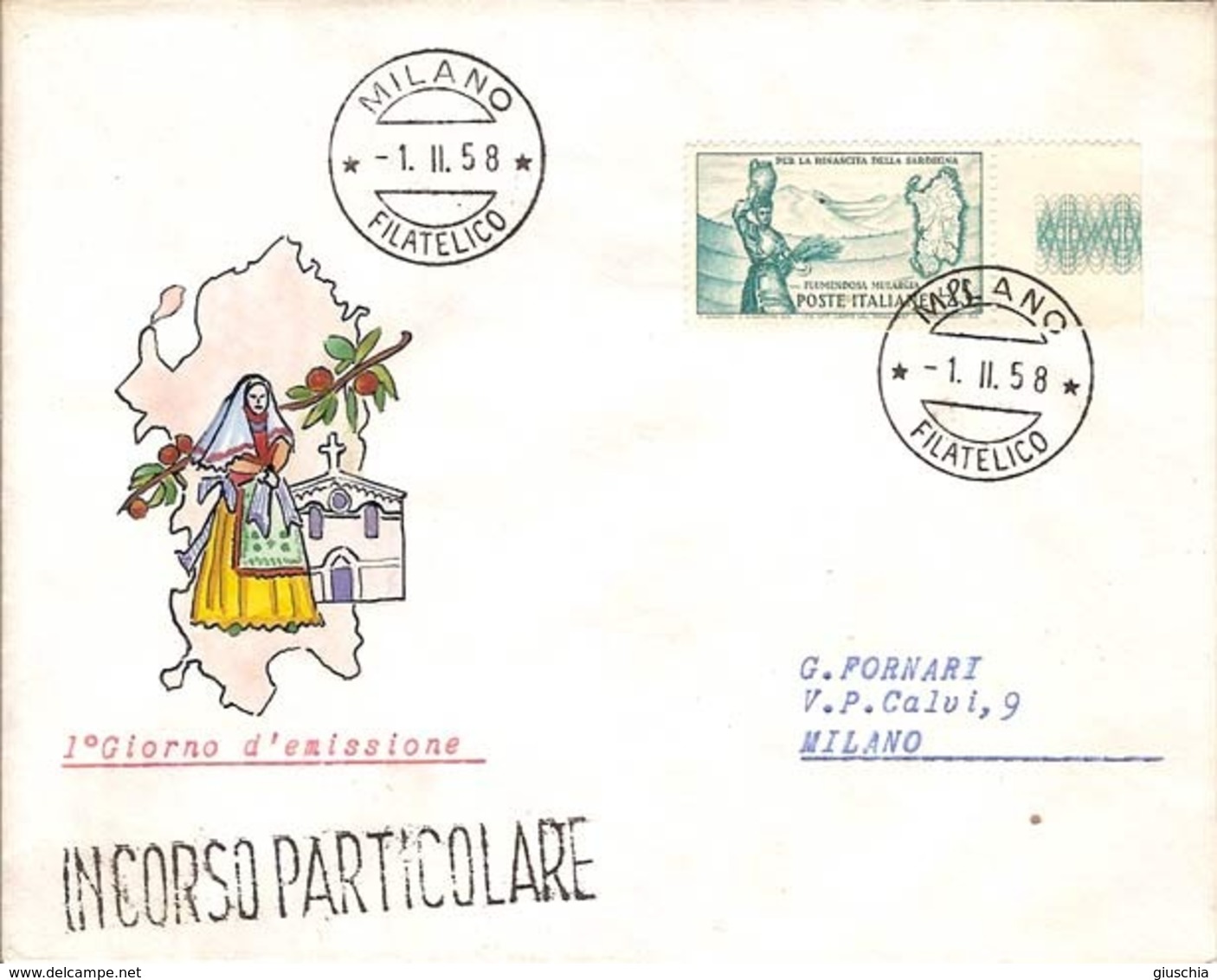 (St.Post.).Repubblica.1958."Sardegna".25 Lire Bordo Con Fregio Su FDC (53-17) - FDC