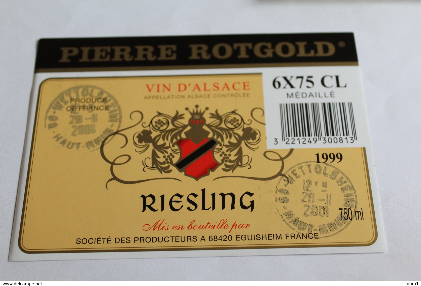 Etiquette Neuve Vin D Alsace Riesling   1999 Pierre Rotgold - Riesling