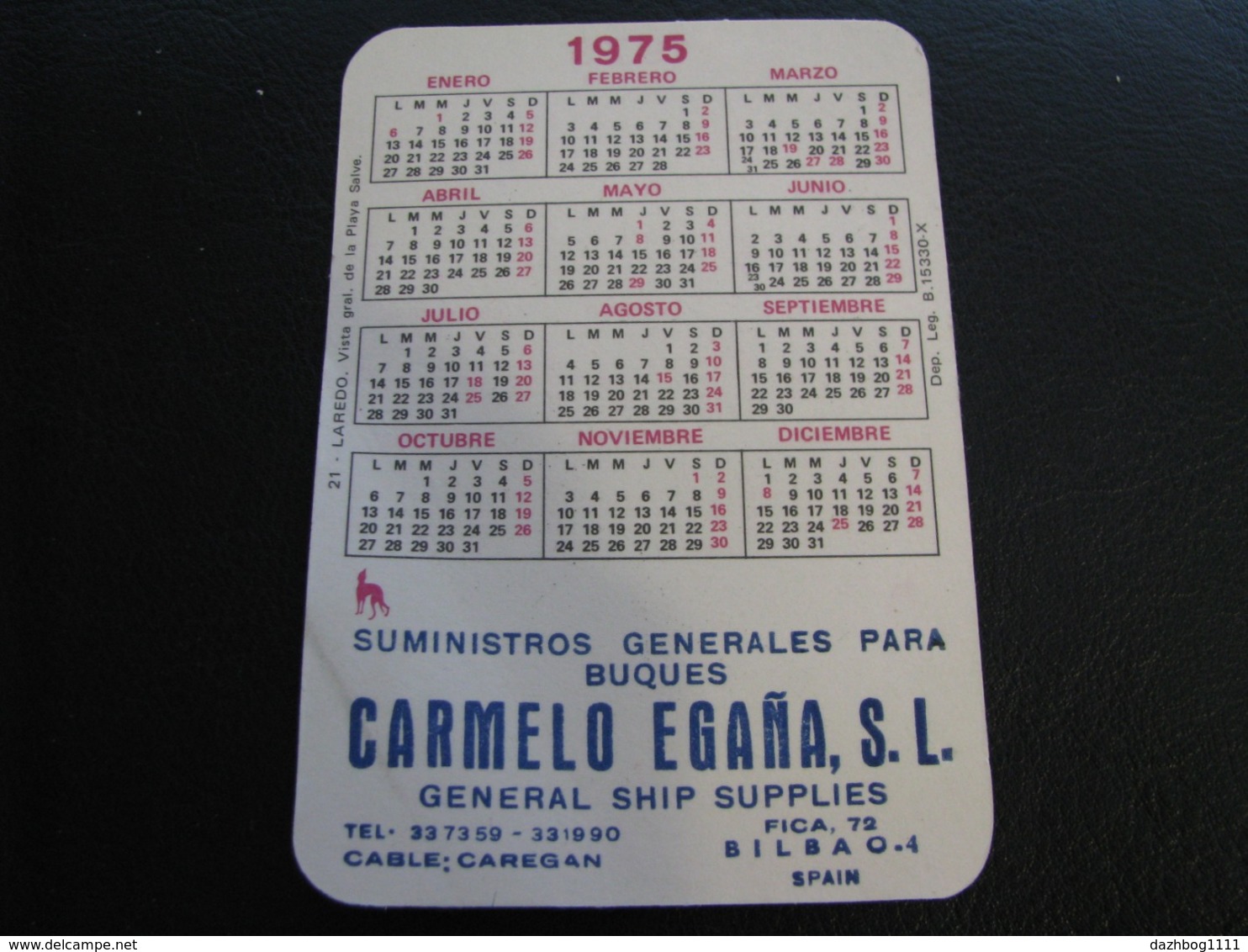 Spain Pocket Calendar Carmelo Egana General Ship Supplies 1975 - Small : 1971-80