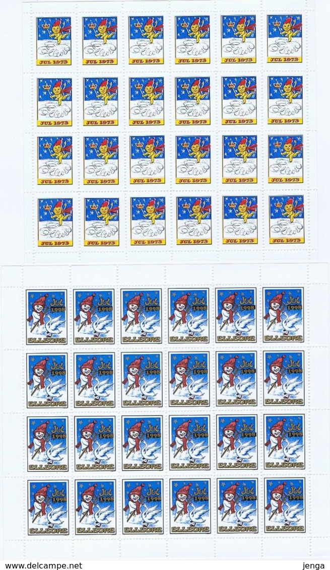 Denmark; Local Christmas Seals - Elleore, 1973 & 1998, Full Sheets MNH **, Not Folded, - Fogli Completi