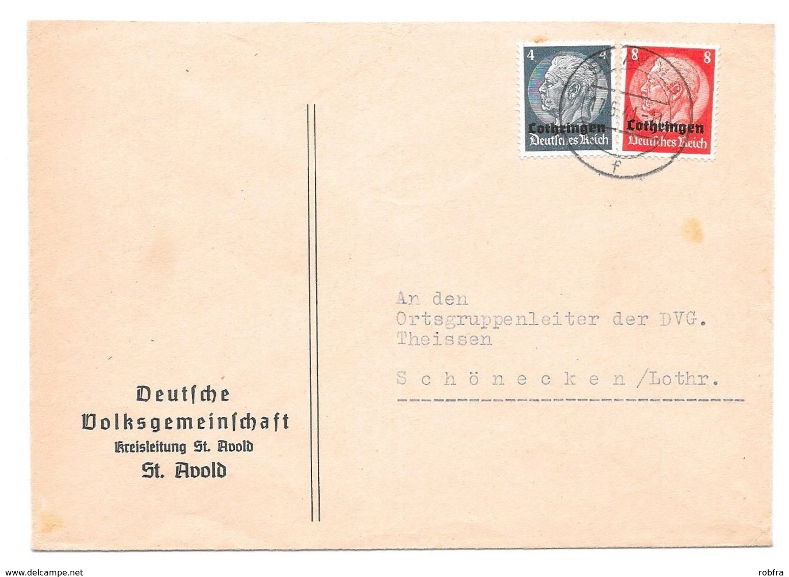 ST AVOLD - HINDENBURG (8 + 4 Pf) - 1941 - Sonstige & Ohne Zuordnung
