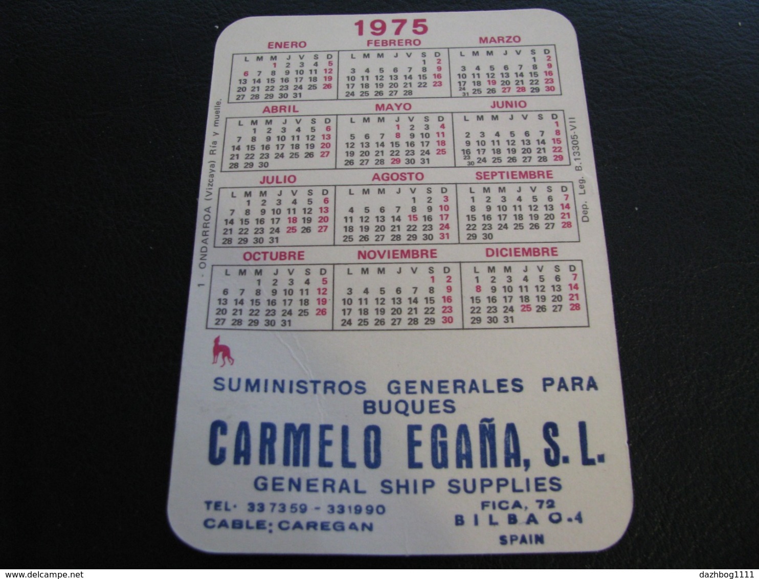 Spain Pocket Calendar Carmelo Egana General Ship Supplies 1975 - Klein Formaat: 1971-80