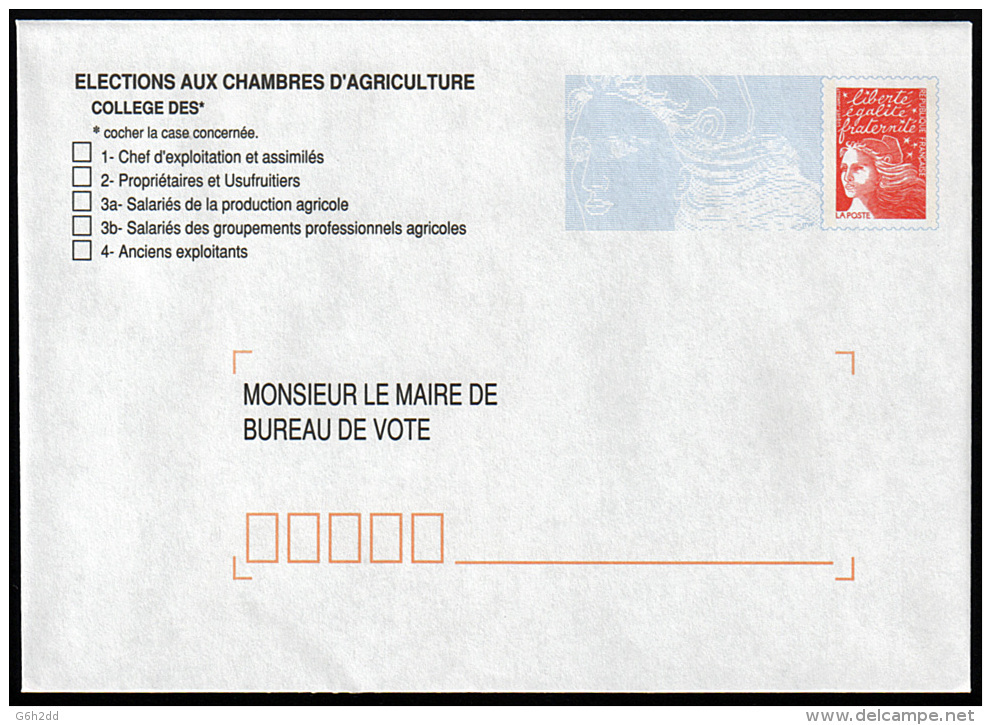 B-002G- Marianne De Luquet, La Poste, Repiquage élections Aux Chambres D'agriculture. - Prêts-à-poster: TSC Et Repiquages Semi-officiels