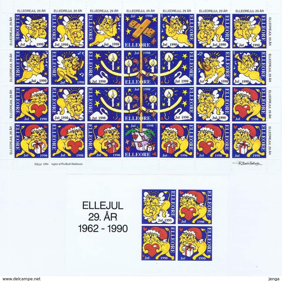 Denmark; Local Christmas Seals - Elleore, 1990, Full Sheet And Advertising Label  MNH **, Not Folded, - Ganze Bögen