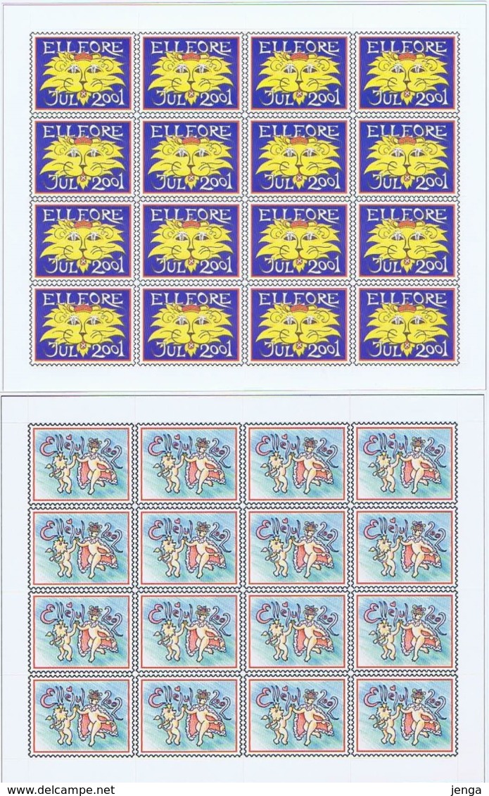 Denmark; Local Christmas Seals - Elleore, 2001 & 2002, 2 Self-adhesive Full Sheets  MNH **, Not Folded, - Ganze Bögen