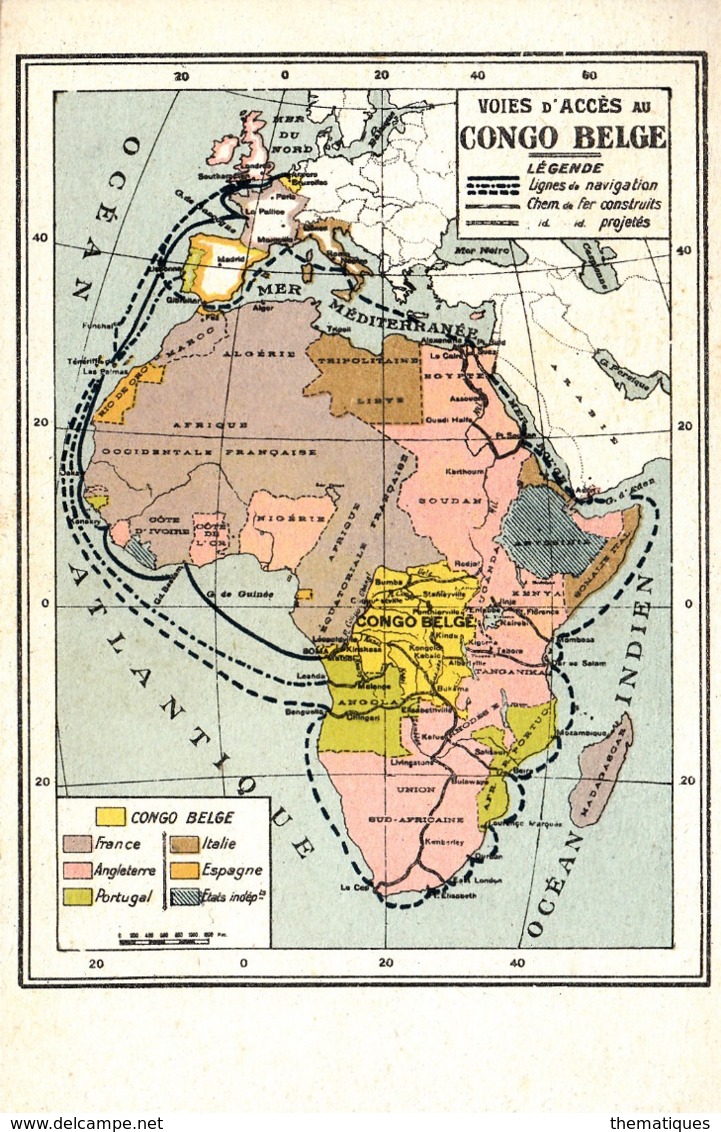 Thematiques Carte Voies D'accès Au Congo Belge Editeur Librairie Coloniale 41 Rue Franz Merjay Bruxelles - Belgisch-Congo