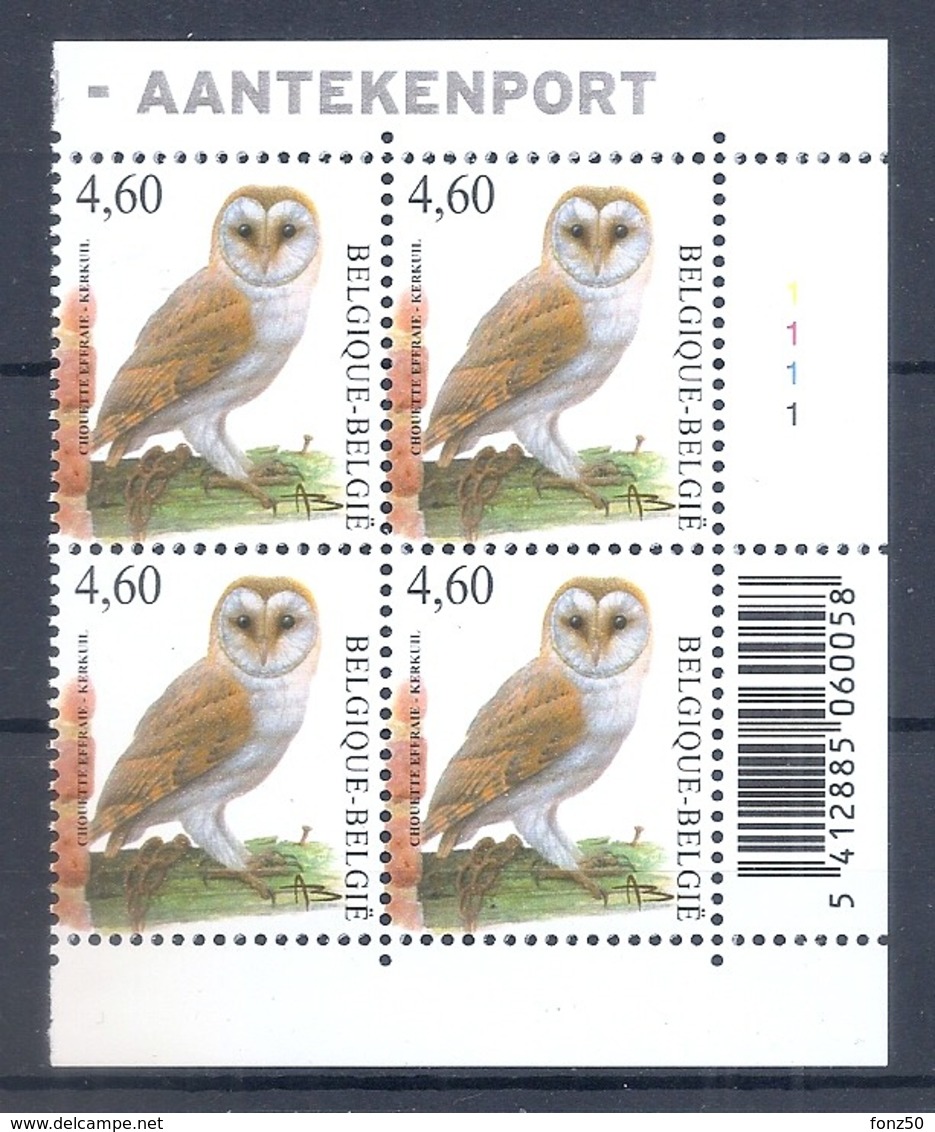 BELGIE * Buzin * Nr 3983  BAR + Plaatnummer 1 * Postfris Xx * WIT  PAPIER - 1985-.. Pájaros (Buzin)