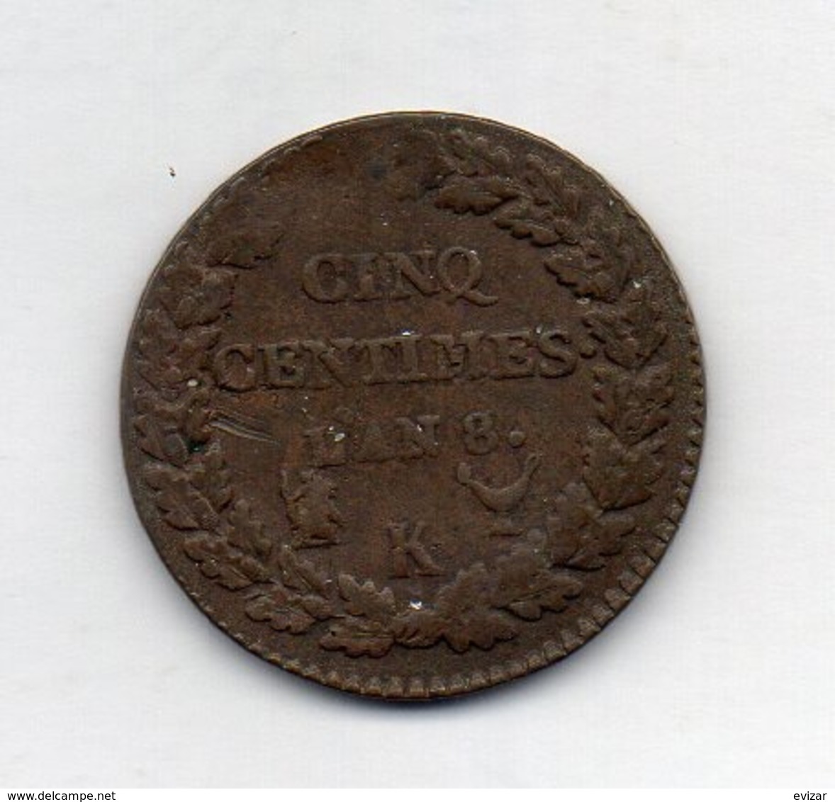FRANCE, 5 Centimes, L'an 8, Bronze, KM #C135.7 - Altri & Non Classificati