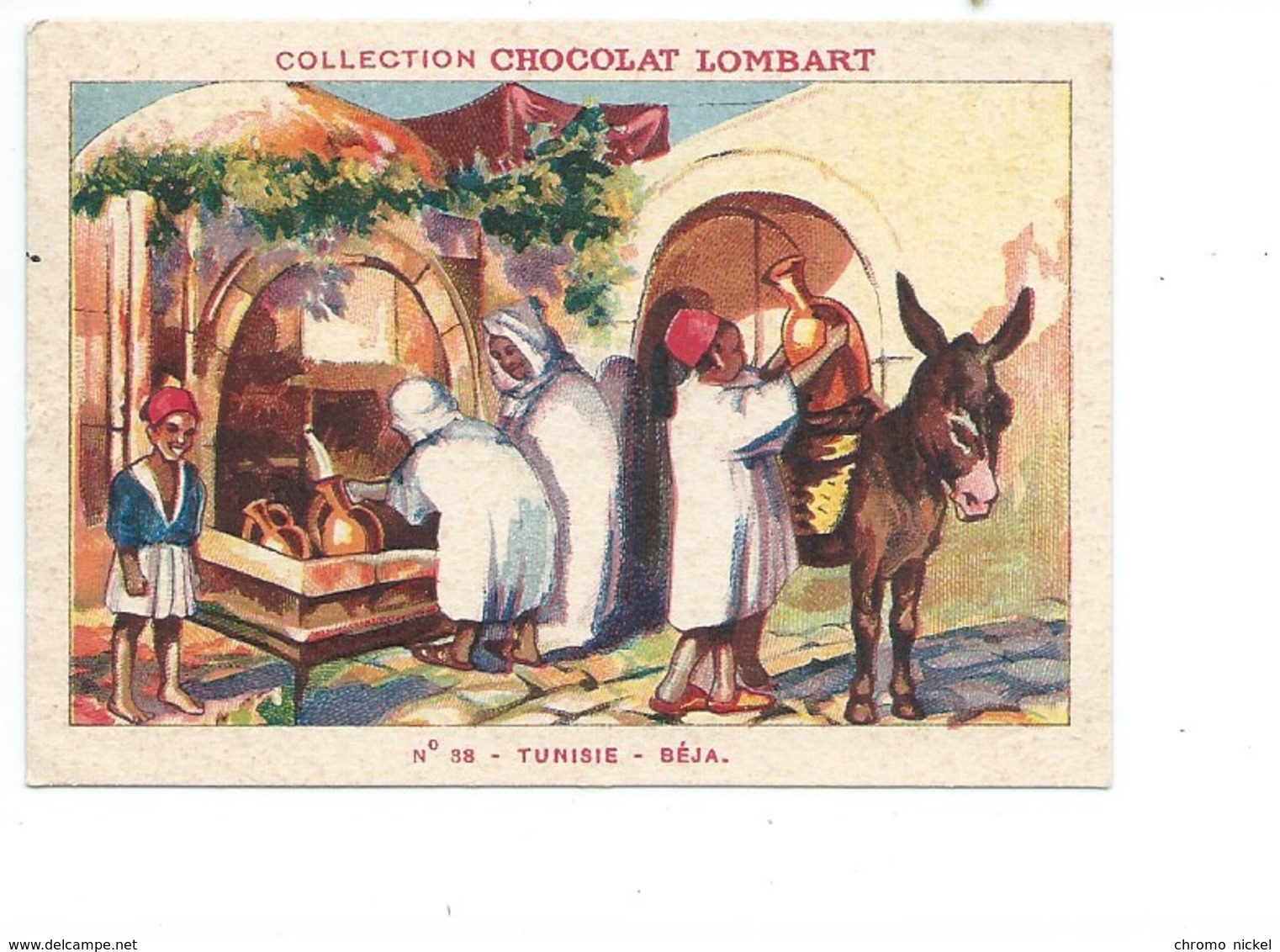 Chromo TUNISIE Béja Fontaine Didactique Au Dos Colonies Françaises Pub Chocolat Lombart 2 Scans TB - Lombart