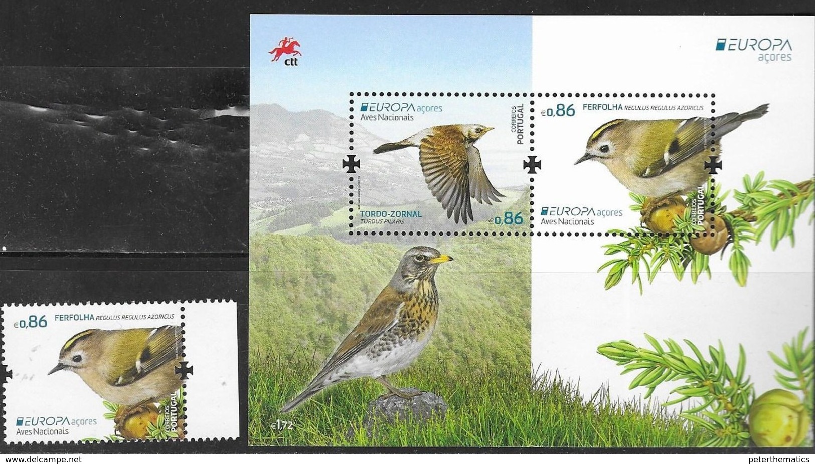 AZORES, PORTUGAL,  2019, MNH, EUROPA, BIRDS, MOUNTAINS,  1v+SHEETLET - 2019