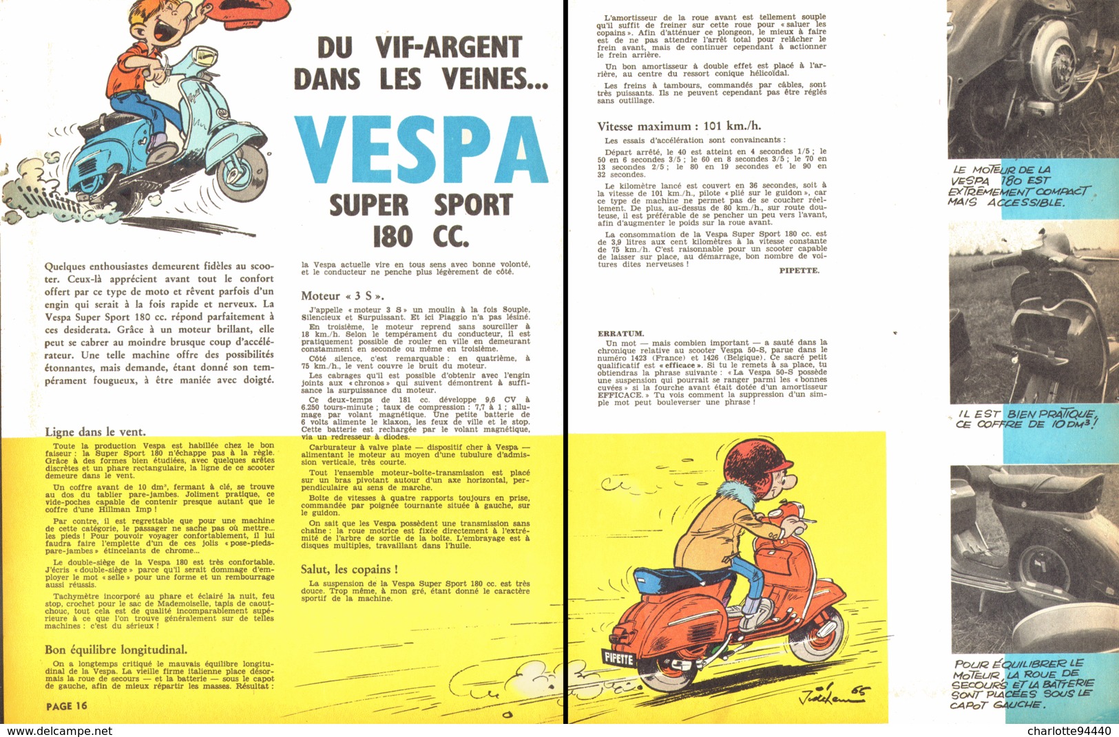 REPORTAGE " VESPA SUPER SPORT 180cc " 1965 - Other & Unclassified