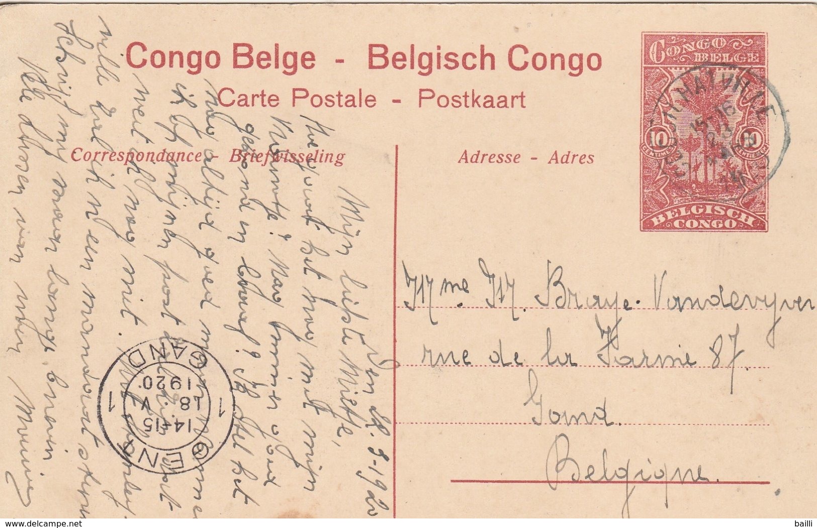 Congo Belge Entier Postale Illustré Pour La Belgique 1920 - Interi Postali