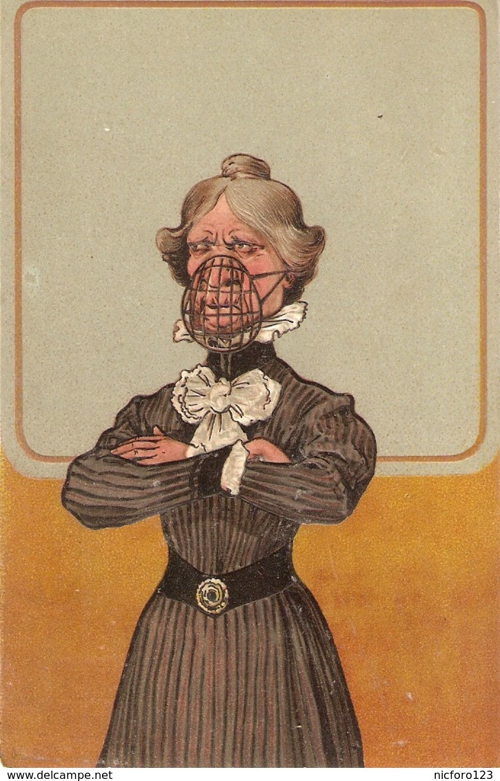 "Comic Woman" Humorous Antique German Postcard. Embossed - Humor