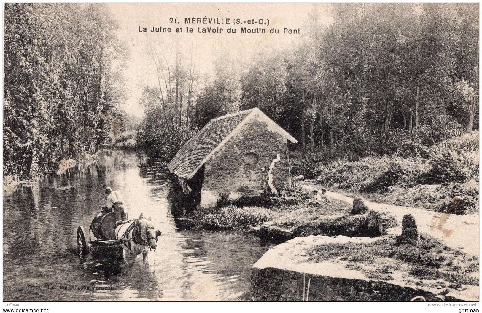 MEREVILLE LA JUINE ET LE LAVOIR DU MOULIN DU PONT 1923 TBE - Mereville