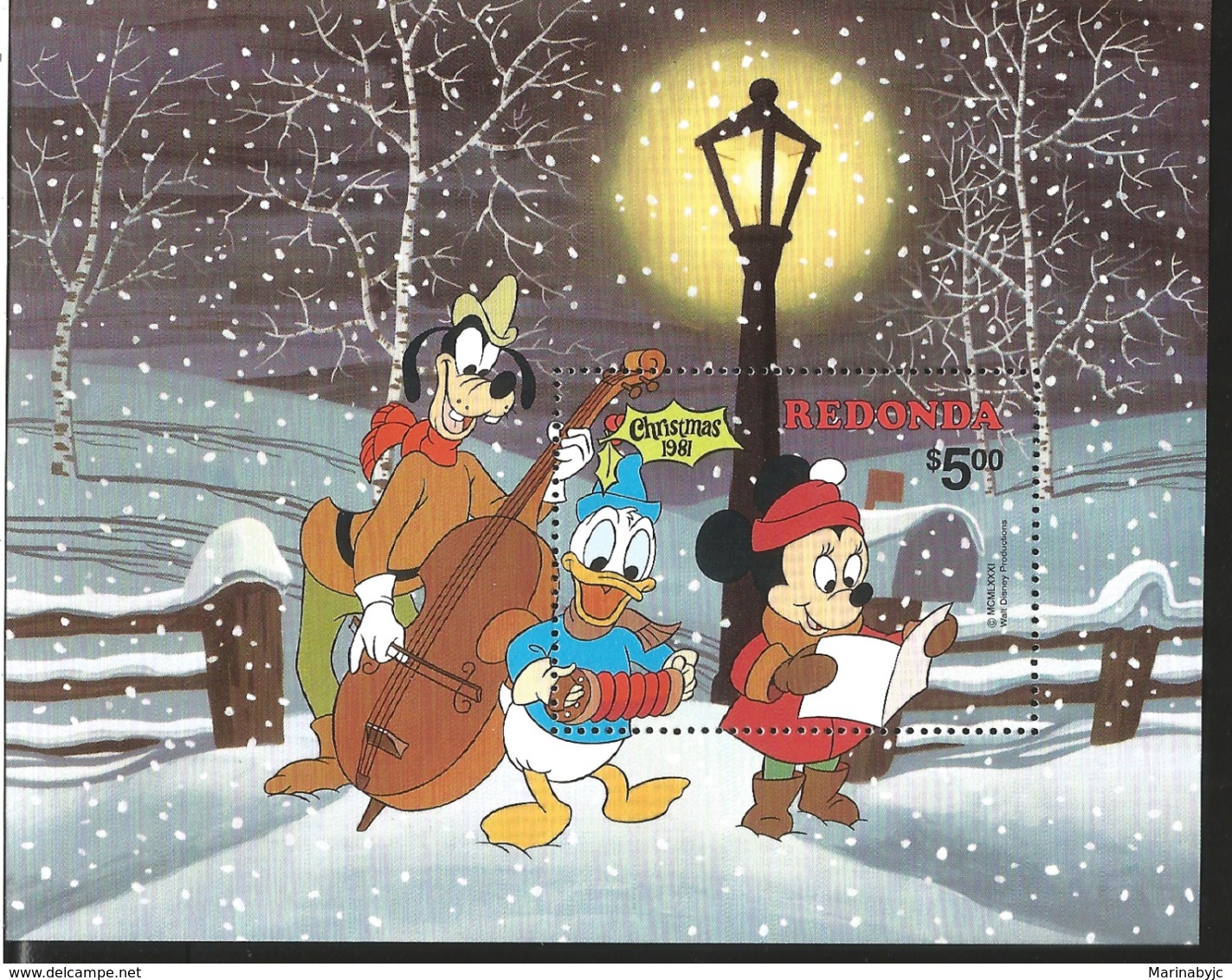 J) 1981 REDONDA, CHRISTMAS, GOOFY, MICKEY MOUSE AND DONALD, SOUVENIR SHEET, MNH - America (Other)