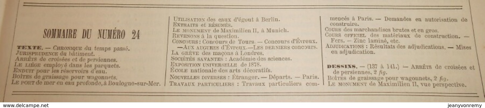 La Semaine Des Constructeurs. N°24. 15 Décembre 1877. Boîtes De Graissage Pour Wagonnets. Monument De Maximilien II. - Revistas - Antes 1900