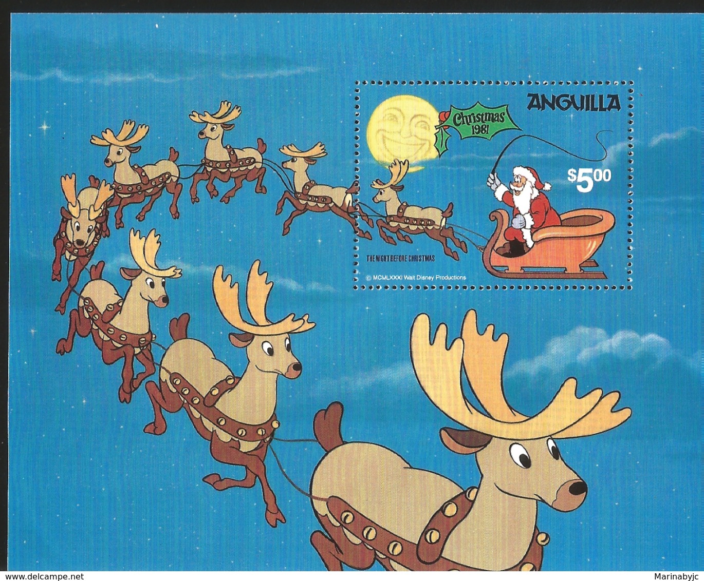 J) 1981 ANGUILLA, CHRISTMAS, THE NIGHT BEFORE CHRISTMA, SANTA'S, AND REINDER, SOUVENIR SHEET, MNH - Anguilla (1968-...)