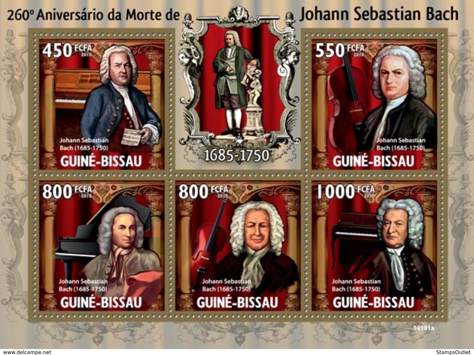 Guinea - Bissau 2010 - 260th Anniversary Of Johann Sebastian Bach & Music Instruments 5v Y&T 3207-3211, Michel 4599-4603 - Guinea-Bissau