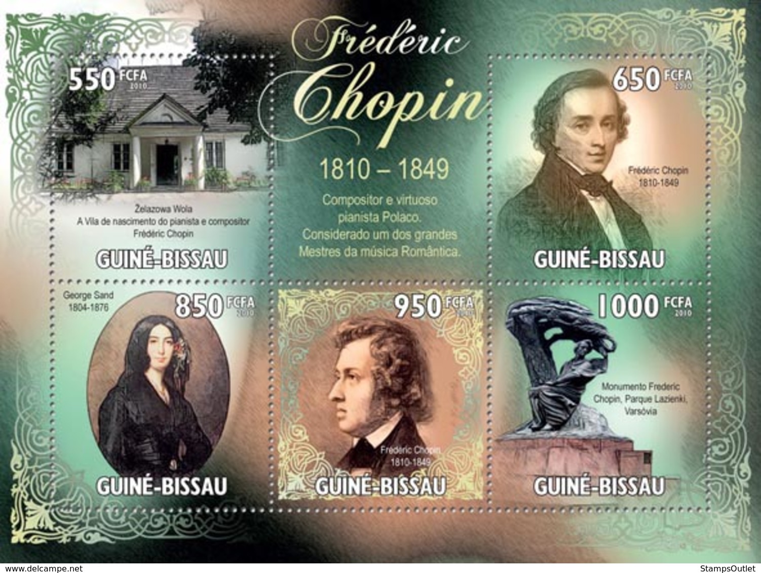 Guinea - Bissau 2010 - Frederick Chopin (1810-1849) 5v Y&T 3357-3361, Michel 4731-4735 - Guinea-Bissau