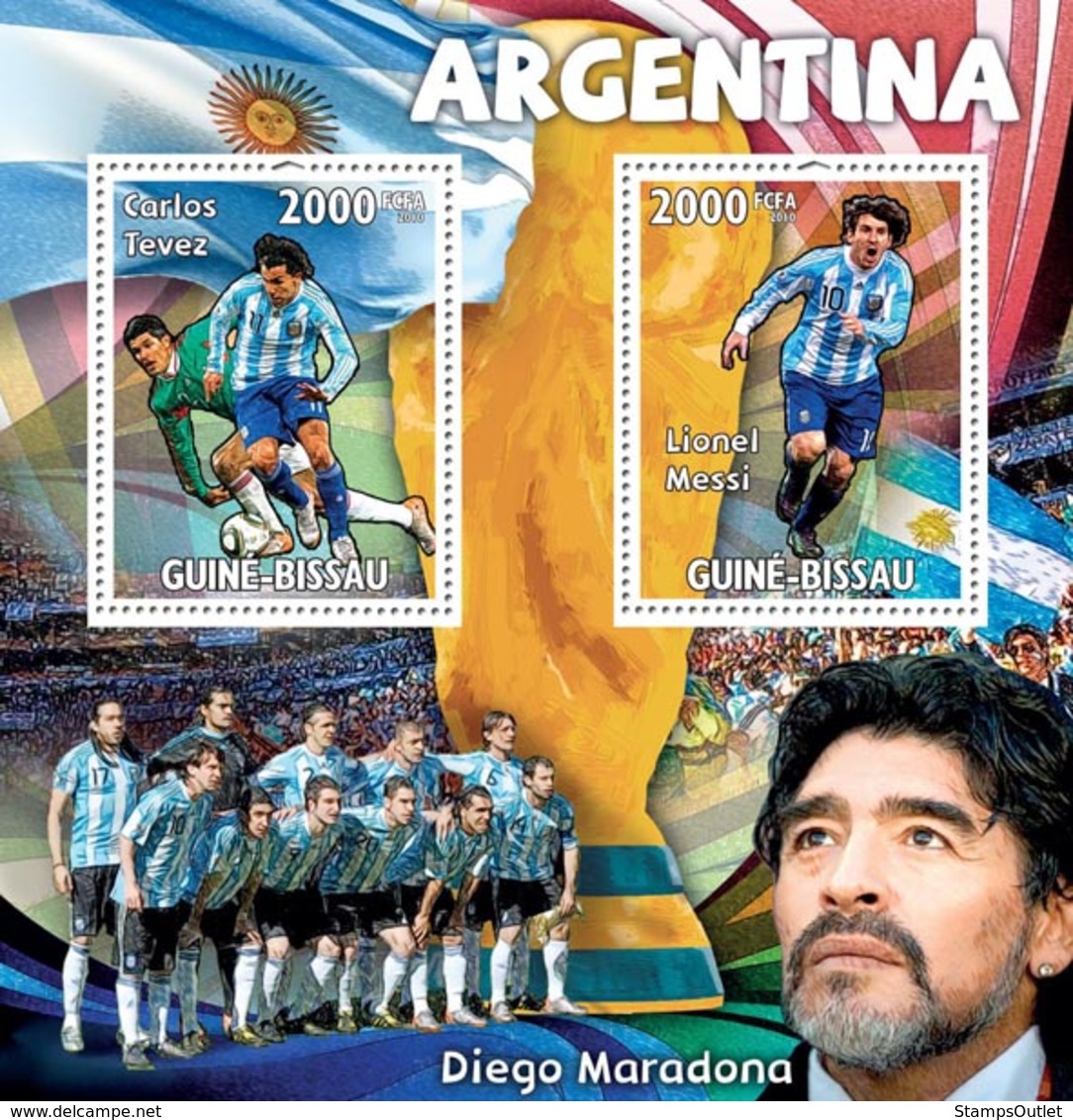 Guinea - Bissau 2010 - Argentina, Carlos Tevez, Lionel Messi, D.Maradona 2v Y&T 3394-3395, Michel 4764-4765/BL800 - Guinea-Bissau