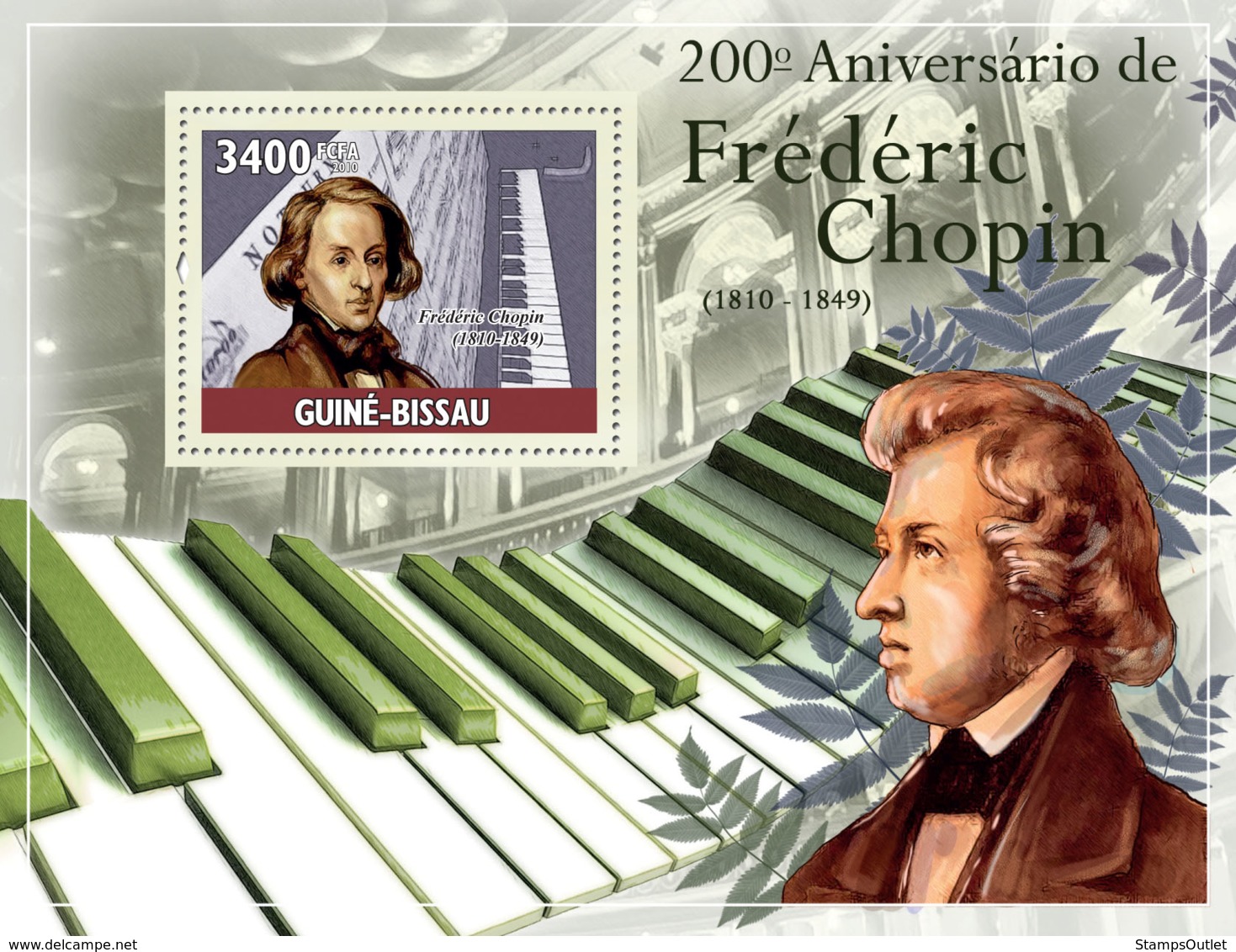 Guinea - Bissau 2010 - 200th Anniversary Of Frederic Chopin (1810-1849) S/s Y&T 525, Michel 4821/BL808 - Guinea-Bissau