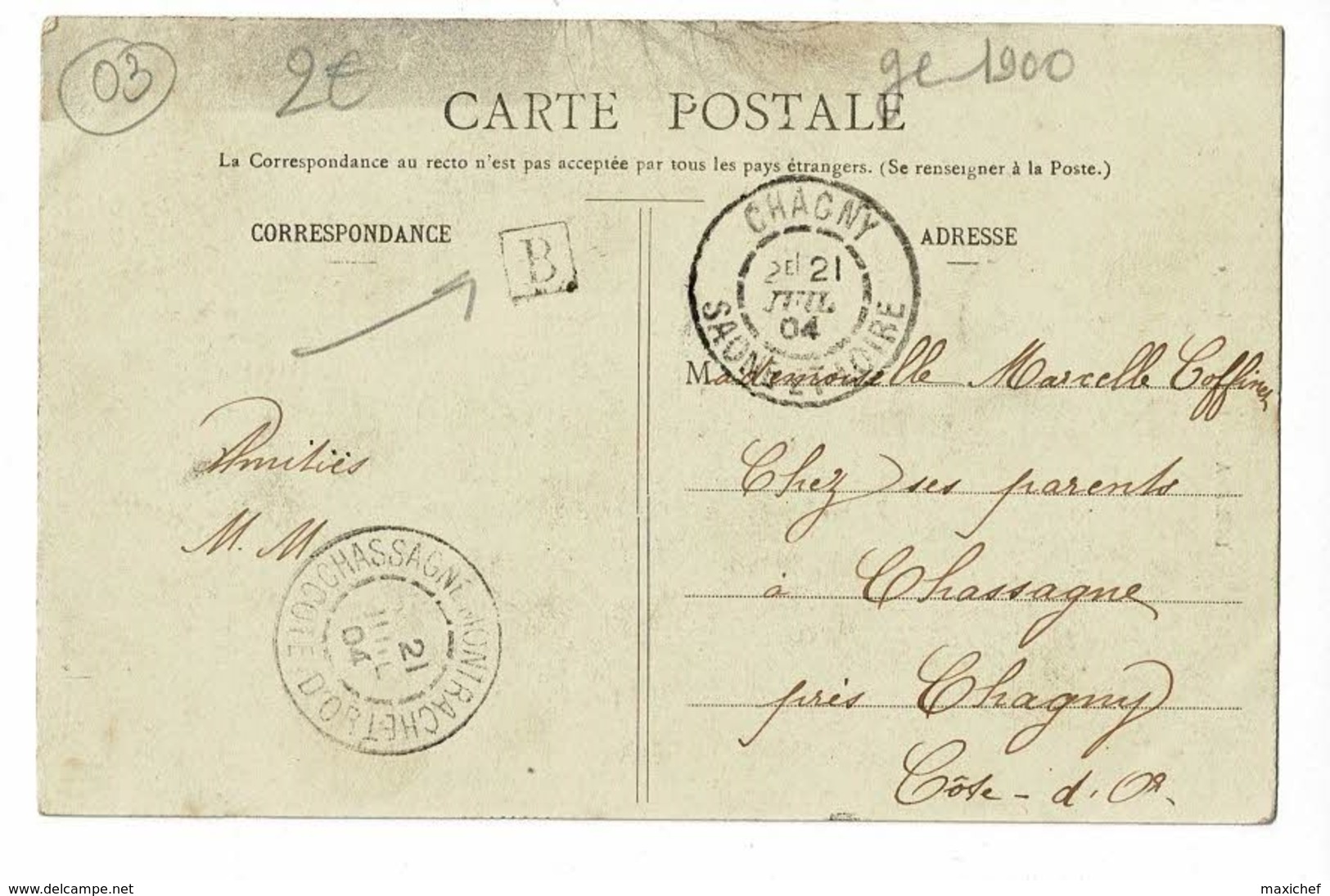 Cachet Boite Rurale Carré B - Circ 1904 Sur CP Postée à Domérat - Eglise De Givrette - Autres & Non Classés